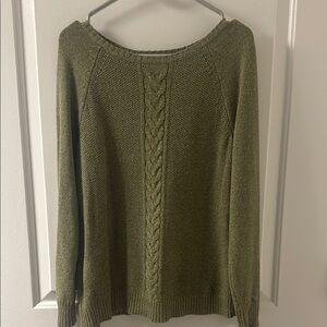 Karen Scott Green Crew Neck Sweater with Cable Knit Design